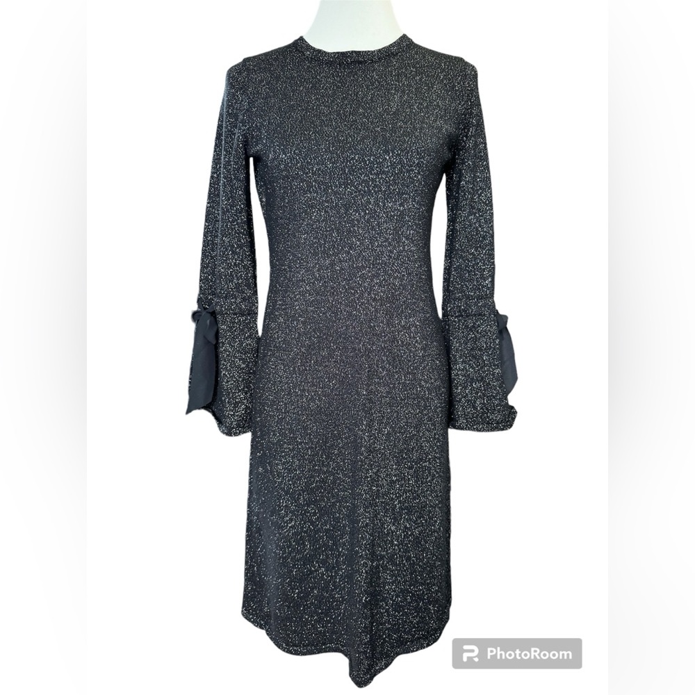 RSVP by Talbots Merino Wool Metallic Sparkle knee length modest dress black SM